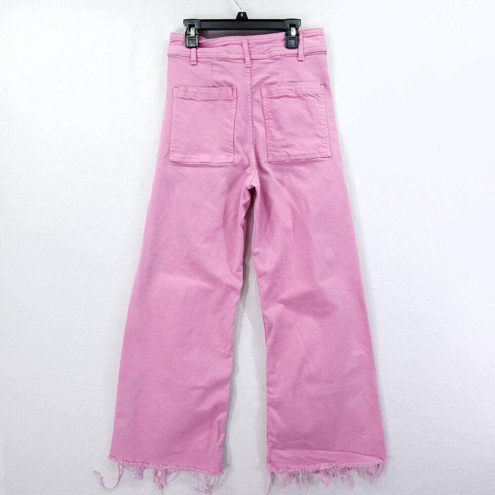 Zara Pink The Marine Flare Stretch Wide Leg Raw Hem High Rise Jean Size 4 - Picture 2 of 16